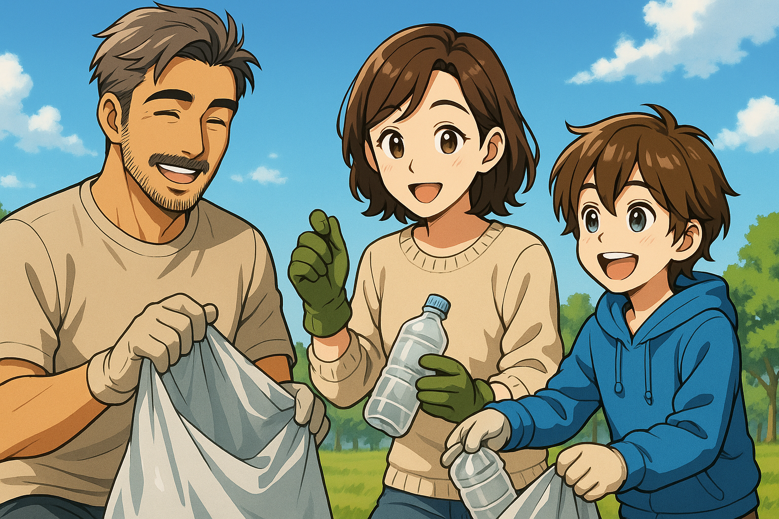 ゴミを拾う風颯ファミリー